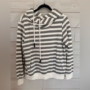 Grey and White Stripped Bibi Hoodie. Size small brand new with tags